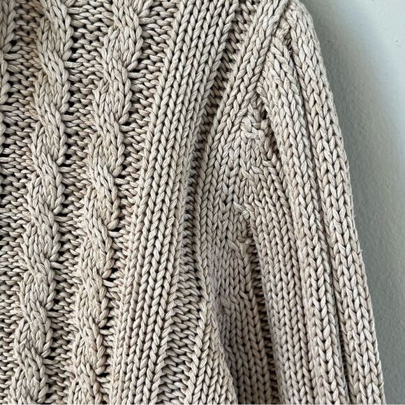 Leo and Nicole Cotton Cable Knit Light Mocha Fisherman Sweater SZ XL - Picture 15 of 15